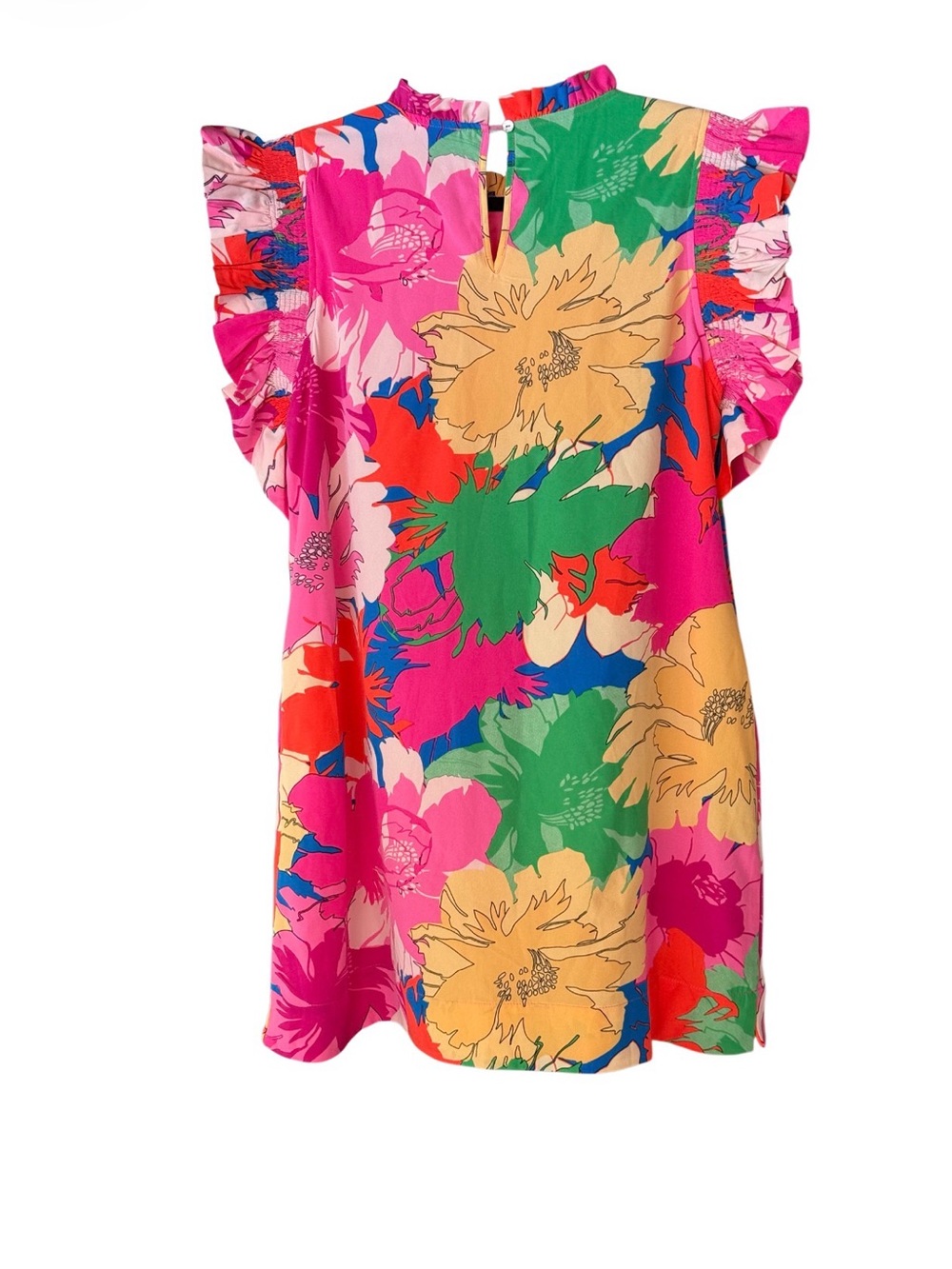 Jodifl Floral Ruffle Sleeve Shift Dress Pink Multicolor NWT Size L - Picture 3 of 3